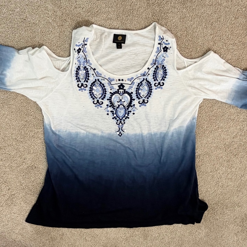 JM Collection Ombré Shoulder Cutout Blingy Top 1X